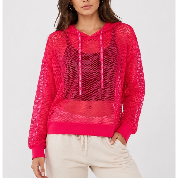Savvi Tops - Savvi Pink Mesh Honeycomb Hoodie Womens XL Long Sleeve Active Layering Pullover